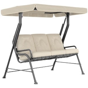 Resenkos 3-Seat Swing Set, Weatherproof Steel, Easy-Adjust Canopy, Thick Cushions, Perfect For Garden, Cream White - 1 of 4
