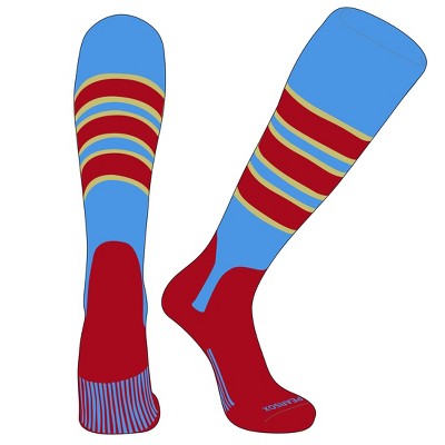 PEAR SOX OTC Baseball Softball Stirrup Socks (C, 5in) Sky Blue, Vegas Gold, Red, Red