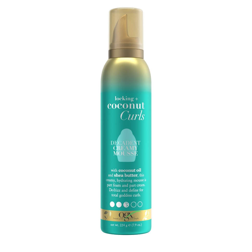 OGX Locking + Coconut Curls Decadent Creamy Mousse - 7.9oz: Sulfate-Free, Curl Enhancing, For Coarse Hair