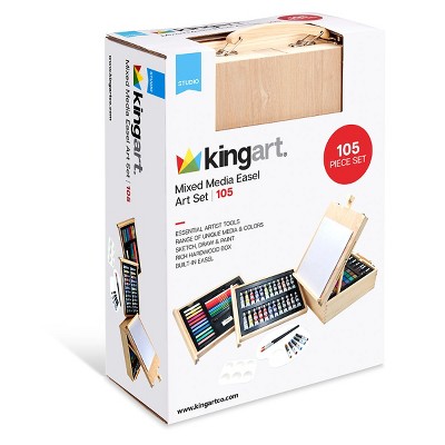 KINGART Mixed Media Art Set, Table-Top Sketchbox Easel, 105 Pcs.