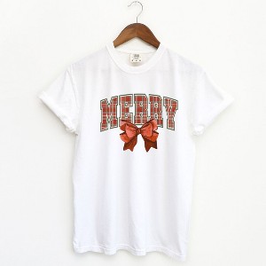 Simply Sage Market Women's Coquette Plaid Merry Short Sleeve Garment Dyed Tee - 1 of 4