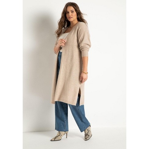 Eloquii Women’s Plus Size Long Cardigan Duster, 26/28 - Heather Tan