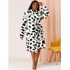 Women's Plus Size Flannel Cow Print Self Tie Waist Mid-Length Robe - Agnes Orinda - 3 of 4