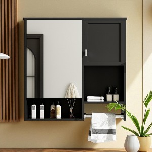 Modern Wall Mounted Bathroom Medicine Cabinet with Mirror, Over the Toilet Storage Cabinet with 2 Doors, Adjustable Shelves & Towel Bar - 1 of 4