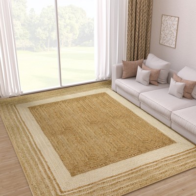 Maxax jute Door Mat，Hand Woven Area Rug, Boho Rustic Style, Natural Fiber Jute Rug Stripe for Entryway and Hallway