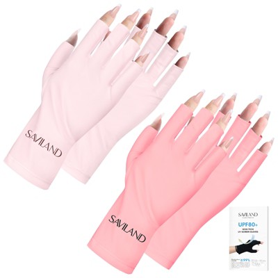 Saviland UPF200+ Ultimate UV Blocking Gloves: Open-Finger for Gel Curing Lamps - 2-Pair Pro Set (Pink Ombre)
