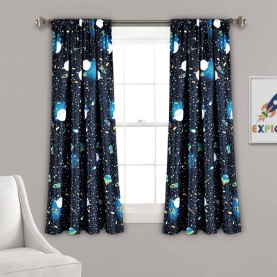 52"x63" Universe Room Darkening Window Curtain Panels Navy - Lush Décor