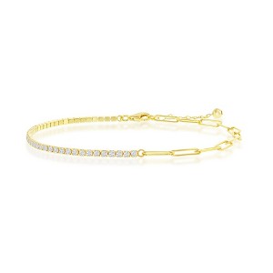 Bella Silver Sterling Silver 2mm Half Tennis & 3.5mm Paperclip Anklet - Gold Plated - Gold - 9+1 Inch - 1 of 4