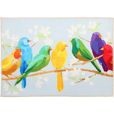 Olivia's Home Birds Of A Feather Doormat – 22" x 32" Indoor Accent Mat Featuring Colorful Garden Birds and Foliage Design