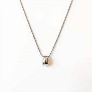 Anna-Kaci Women's Minimalist Teardrop Pendant Necklace with Polished Metal Finish - Silver - 1 of 4