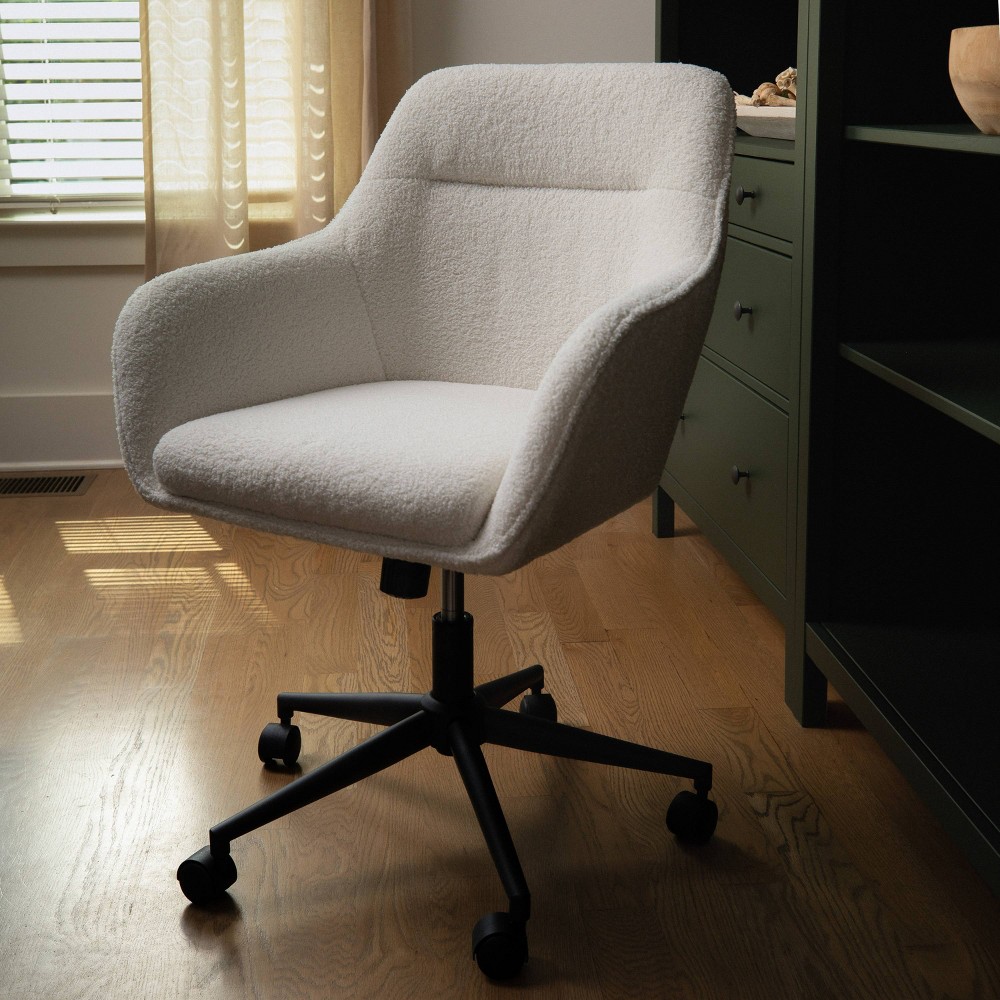 Photos - Computer Chair Martha Stewart Upholstered Office Chair White/Oil Rubbed Bronze  