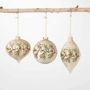 Holly Gem Ornament Multicolor 4"H Glass Set of 3 - 1 of 2