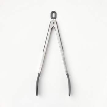 9 Stainless Steel Tong with Silicone Tip Dark Gray - Figmint