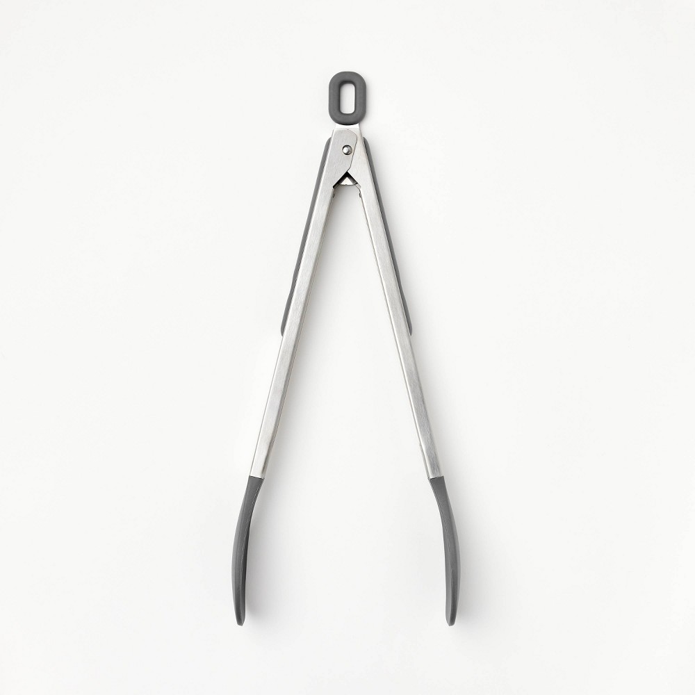12" Stainless Steel Tong with Silicone Tip Dark Gray - Figmint™: Dishwasher-Safe Cooking Tool, 13.52" Length