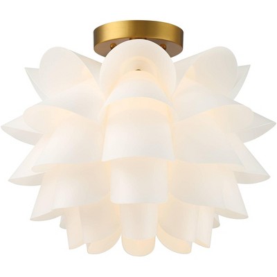 Possini Euro Design Modern Ceiling Light Semi Flush Mount Fixture White Flower Gold Metal 15 3/4" Wide Living Room Bedroom Kitchen