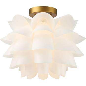Possini Euro Design Modern Ceiling Light Semi Flush Mount Fixture White Flower Gold Metal 15 3/4" Wide Living Room Bedroom Kitchen