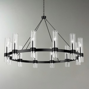 BAOURE 12-Light Black Wagon Wheel Chandelier with Glass Shade, 43.3-Inch Round Farmhouse Pendant Light Fixture for Dining Rooms, Foyers & Entryways - 1 of 4