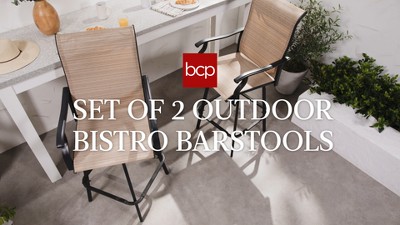 Brown Outdoor Swivel Bar Stools with Mesh and Steel Frame, Set of 2