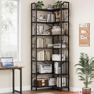 Corner Bookshelf 72"/86" l Shaped Bookcase, Corner Bookshelves Industrial Bookcase 5/7 Tier l-Shape Bookshelf, Large Bookcases with Beaded Design - 1 of 4