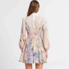 Women's Floral Belted Long Sleeve Mini Dress – Elegant Button Front Ruffle Hem by Cherie Code - 3 of 4