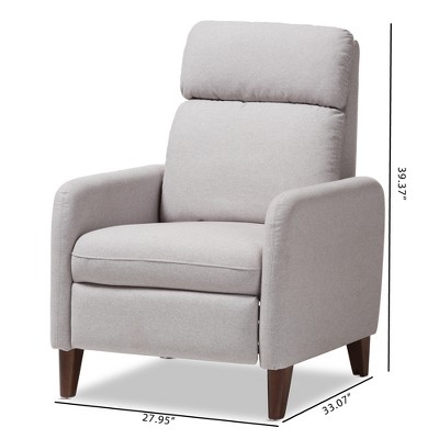 Casanova Light Gray Leather-Wood Modern Recliner Chair