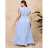Coolmee Women Plus Size Casual Crossover V Neck Flying Sleeve Hem Slit High Waist Maxi Dress With Belt - 3 of 4