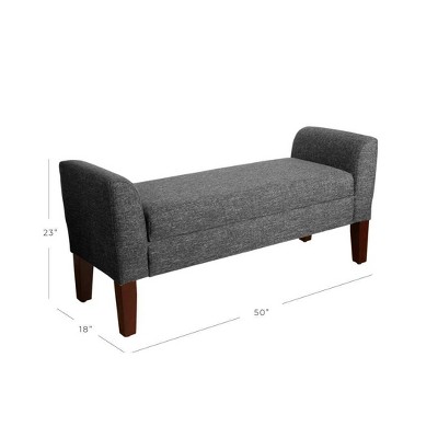 Gray Tweed Upholstered Storage Bench with Walnut Legs