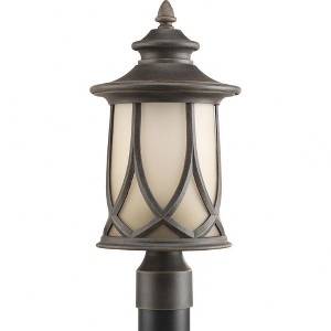 Progress Lighting Resort 1-Light Outdoor Aged Copper Post Lantern with Umber Tint Glass Shade - 1 of 2