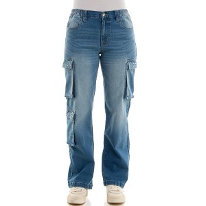 Derek Heart Womens Mid Rise, Relaxed Jeans with Rhinestones - 1 of 4