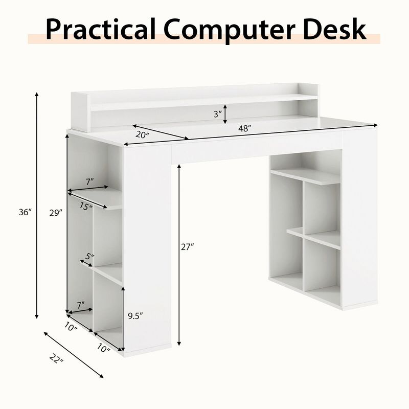 Costway 48'' Computer Desk Study Writing Workstation w/ Bookshelf & Monitor Stand Riser, 3 of 11