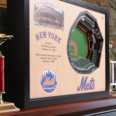 New York Mets 3D Stadium Timber Wall Art with Dark Frame