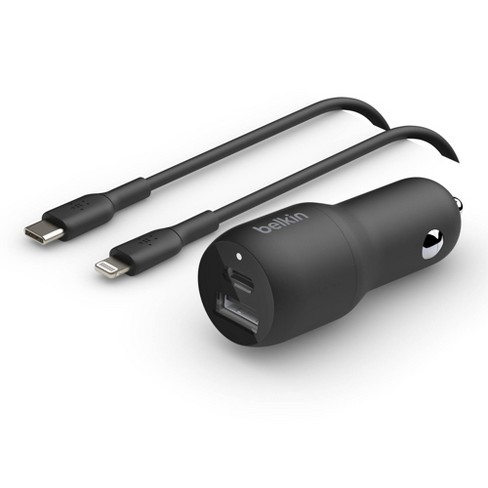 Belkin 2-Port 37W USB-C/USB-A Power Delivery Car Charger with 3.3' USB-C  Lightning Cable