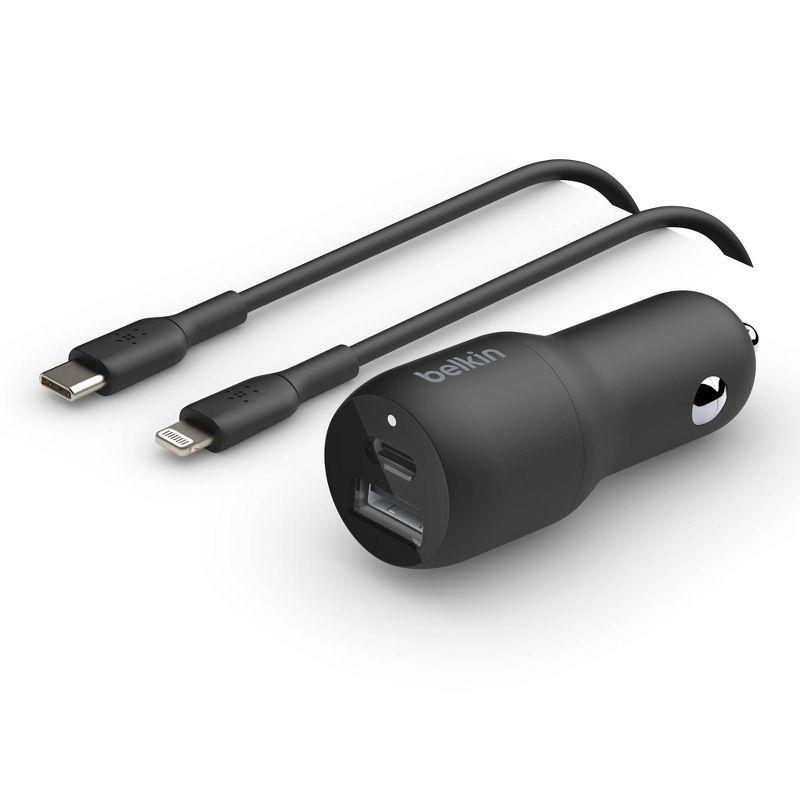 Belkin 2-Port 37W USB-C/USB-A Power Delivery Car Charger with 3.3&#39; USB-C Lightning Cable, 1 of 8