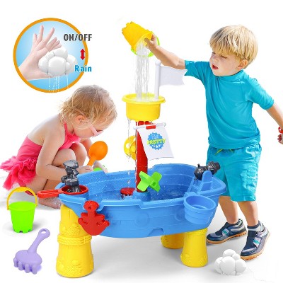 Skirfy Pirate Ship Sand and Water Table for Kids, 21-Piece Sensory Play Table, 21.85" x 16.33" x 22.44"