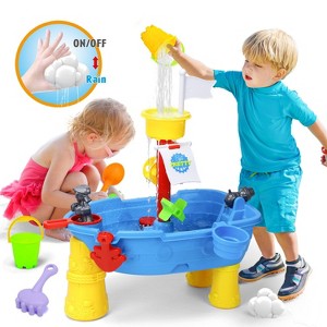 Skirfy Pirate Ship Sand and Water Table for Kids, 21-Piece Sensory Play Table, 21.85" x 16.33" x 22.44" - 1 of 4