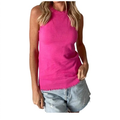 LOLONG Women's Ribbed Tank Top - Stretch Racerback, Sleeveless, Hot Pink (X-Large)