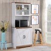 HOMCOM 69" Farmhouse Kitchen Buffet with Hutch, Kitchen Cupboard Storage Cabinet with Glass Doors, Adjustable Shelves, Open Microwave Countertop White - 3 of 4