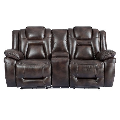 Brown Faux Leather Flared Arm Loveseat with Cup Holder