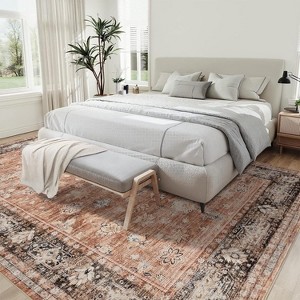 Indoor Washable Area Rug, Vintage Living Room Carpet, Floral Bedroom Retro Accent Throw Rug Office Dining Room Nursery, Brown/Black/Gray/Green - 1 of 4