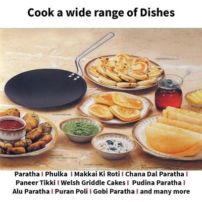 10" Black Non-Stick Concave Tava Griddle with Steel Handle
