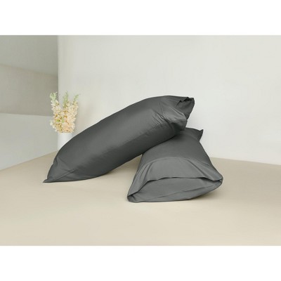 Dark Gray Polyester Standard Pillowcases with Envelope Closure, Set of 2