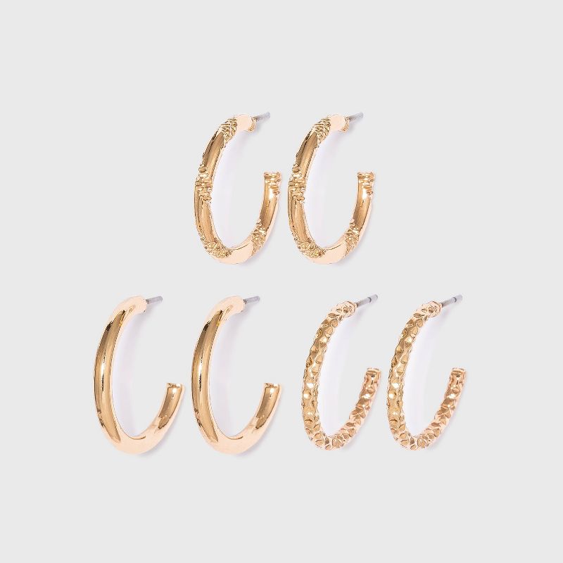 Textured Multi Hoop Earring Set 3pc - Wild Fable&#8482; Gold, 1 of 5