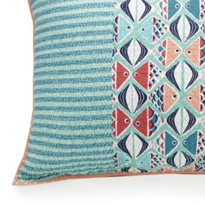 Vera Bradley Brandclub King Go Fish Pillow Sham Teal Vera Bradley Cotton Quilt Stitching Zipper Closure Machine Washable 140 Thread Count