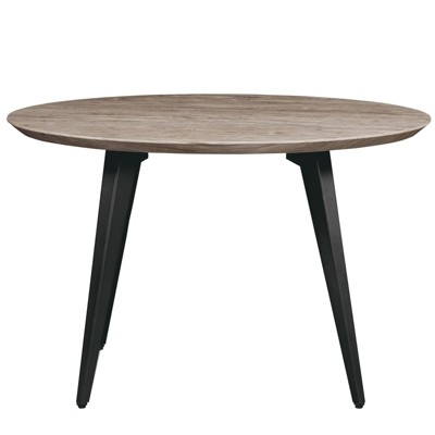 47" Round Weathered Oak Dining Table with Metal Legs