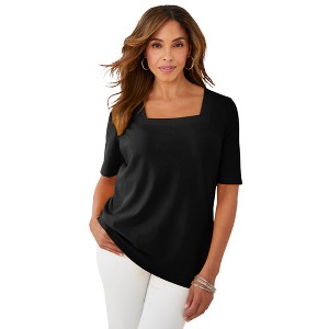 Jessica London Women's Plus Size Stretch Cotton Square Neck Tee - 1 of 4