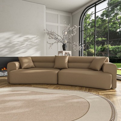 Famapy Curved Brown Coffee Color Sofa - Plush Cushions with 3-Pillows , Modern Living Room Centerpiece