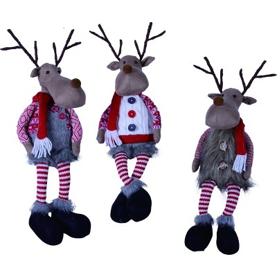 Transpac Fabric 16 in. Gray Christmas Plush Reindeer Shelf Sitter Set of 3