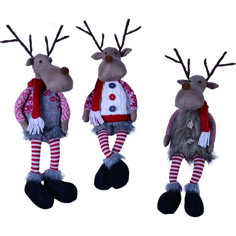 Transpac Fabric 16 In. Gray Christmas Plush Reindeer Shelf Sitter Set ...