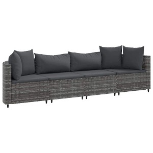 vidaXL Patio Sofa Set with Cushions Lounge Setting Outdoor Furniture Poly Rattan - Gray 4 Piece - 1 of 4