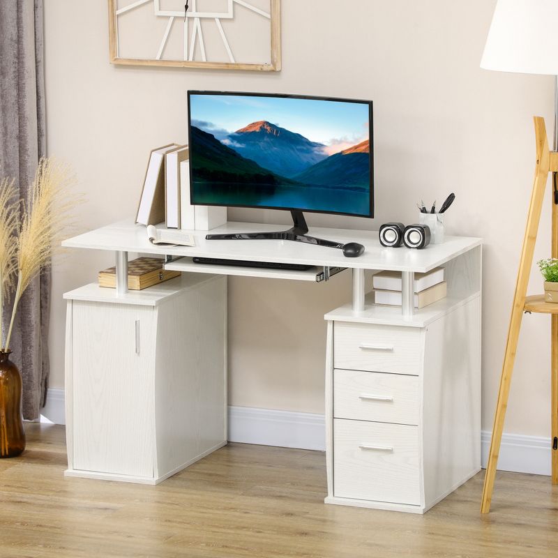 HOMCOM 47" Computer Desk with Keyboard Tray and Storage Drawers, Home Office Workstation Table with Storage Shelves, 3 of 7